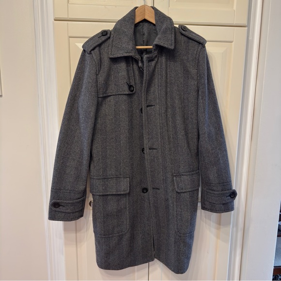 Vintage Club Monaco Herringbone Wool Trench Coat - Picture 4 of 9